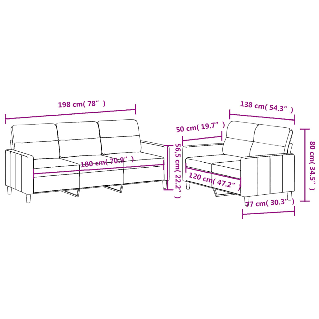 2 Piece Sofa Set with Cushions Light Grey Fabric