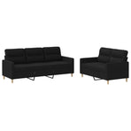 2 Piece Sofa Set with Cushions Black Fabric
