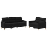 2 Piece Sofa Set with Cushions Black Fabric - Front View