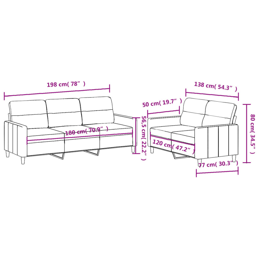 2 Piece Sofa Set with Cushions Black Fabric