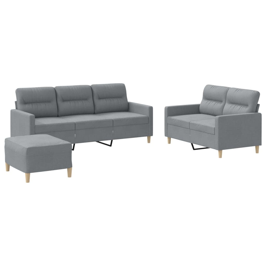 3 Piece Sofa Set with Cushions Light Grey Fabric