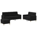 3 Piece Sofa Set with Cushions Black Fabric - Front View