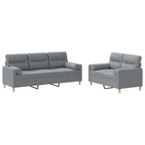 2 Piece Sofa Set with Pillows Light Grey Fabric - Front View