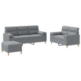3 Piece Sofa Set with Pillows Light Grey Fabric