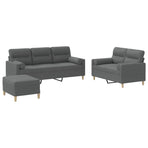 3 Piece Sofa Set with Pillows Dark Grey Fabric
