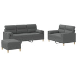 3 Piece Sofa Set with Pillows Dark Grey Fabric - Front View