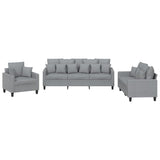 3 Piece Sofa Set with Pillows Light Grey Fabric - Front View
