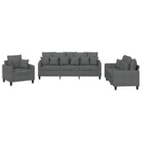 3 Piece Sofa Set with Pillows Dark Grey Fabric