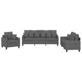 3 Piece Sofa Set with Pillows Dark Grey Fabric - Front View