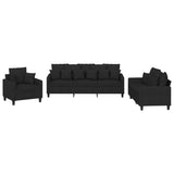 3 Piece Sofa Set with Pillows Black Fabric - Front View