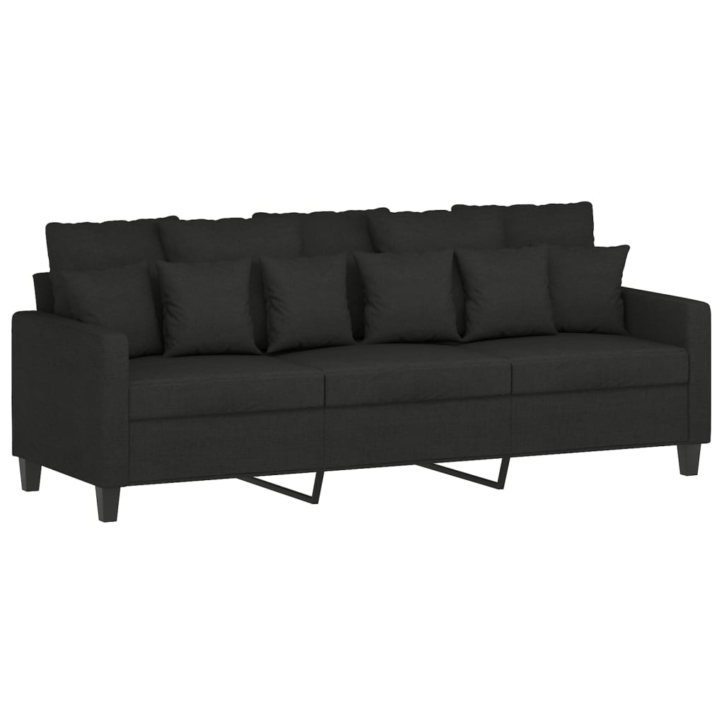 3 Piece Sofa Set with Pillows Black Fabric