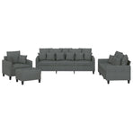 4 Piece Sofa Set with Pillows Dark Grey Fabric