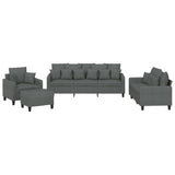 4 Piece Sofa Set with Pillows Dark Grey Fabric - Front View