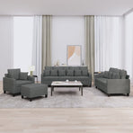 4 Piece Sofa Set with Pillows Dark Grey Fabric