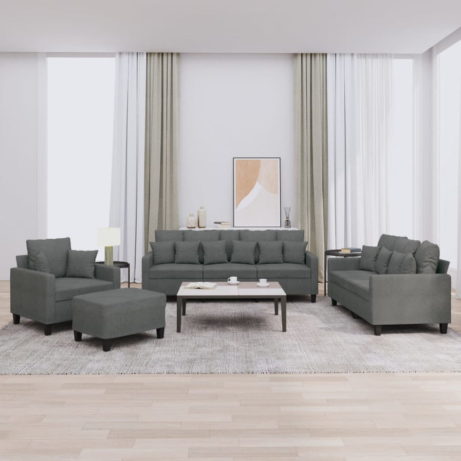 4 Piece Sofa Set with Pillows Dark Grey Fabric