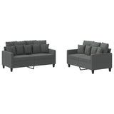 2 Piece Sofa Set with Cushions Dark Grey Fabric - Front View