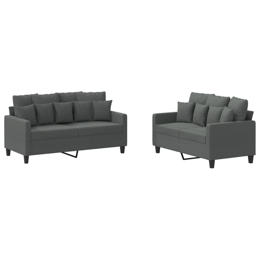 2 Piece Sofa Set with Cushions Dark Grey Fabric