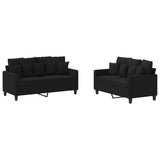 2 Piece Sofa Set with Cushions Black Fabric