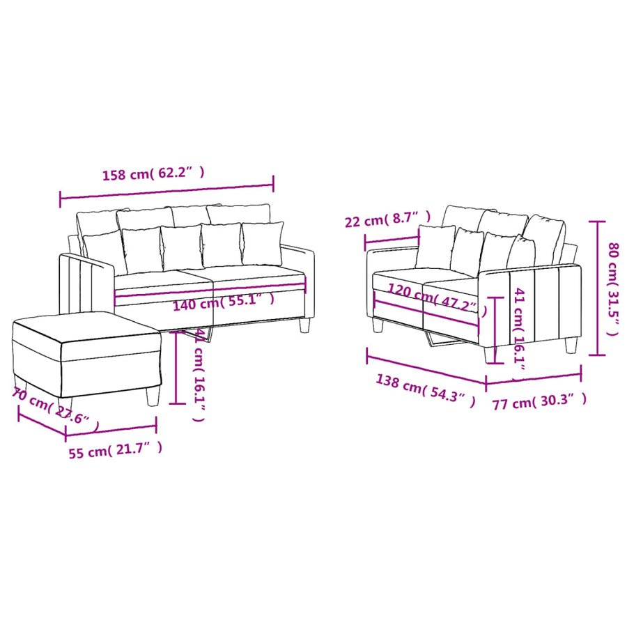 3 Piece Sofa Set with Cushions Light Grey Fabric