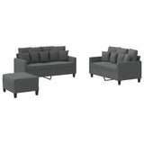 3 Piece Sofa Set with Cushions Dark Grey Fabric - Front View