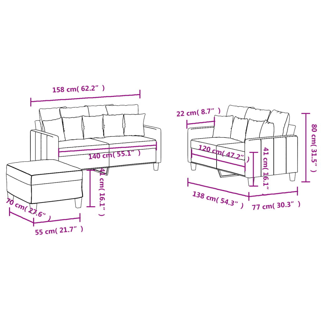 3 Piece Sofa Set with Cushions Dark Grey Fabric