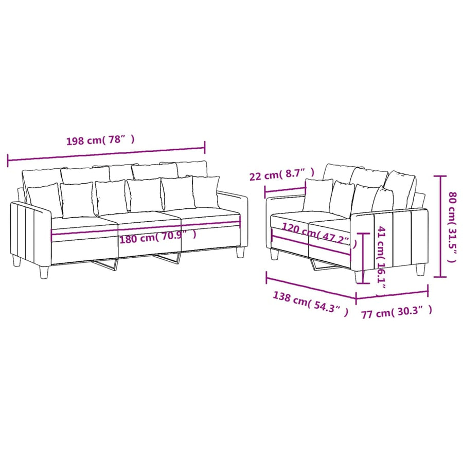 2 Piece Sofa Set with Cushions Light Grey Fabric