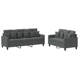 2 Piece Sofa Set with Cushions Dark Grey Fabric - Front View