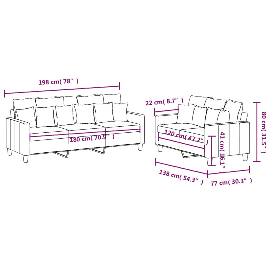 2 Piece Sofa Set with Cushions Dark Grey Fabric
