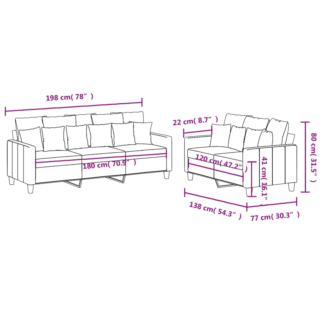 2 Piece Sofa Set with Cushions Black Fabric