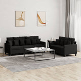 2 Piece Sofa Set with Cushions Black Fabric