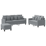 3 Piece Sofa Set with Cushions Light Grey Fabric - Front View