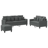 3 Piece Sofa Set with Cushions Dark Grey Fabric - Front View