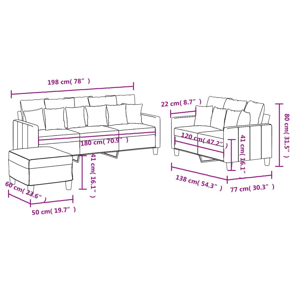3 Piece Sofa Set with Cushions Dark Grey Fabric