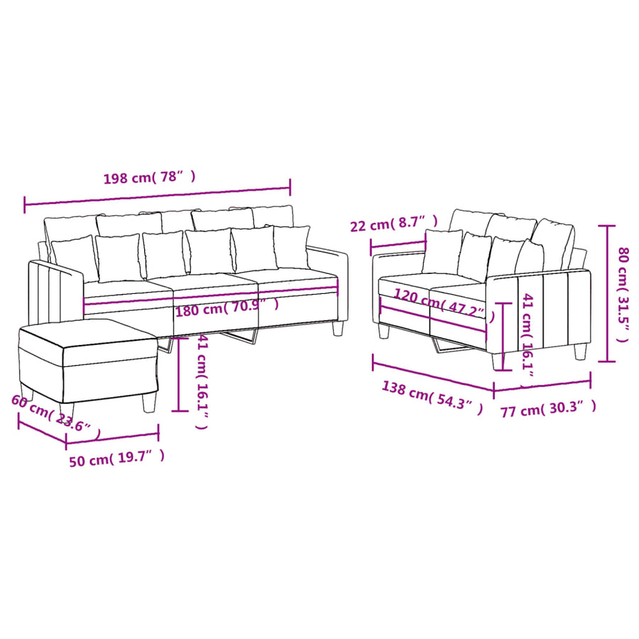 3 Piece Sofa Set with Cushions Black Fabric