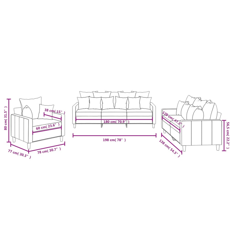 3 Piece Sofa Set with Cushions Light Grey Velvet