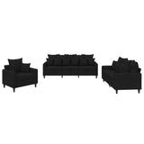 3 Piece Sofa Set with Cushions Black Velvet - Front View