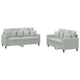 2 Piece Sofa Set with Cushions Light Grey Velvet - Front View