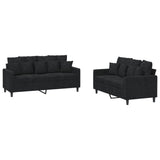 2 Piece Sofa Set with Cushions Black Velvet - Front View