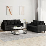 2 Piece Sofa Set with Cushions Black Velvet