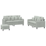3 Piece Sofa Set with Cushions Light Grey Velvet - Front View