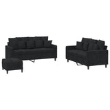3 Piece Sofa Set with Cushions Black Velvet - Front View