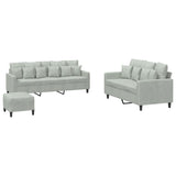 3 Piece Sofa Set with Cushions Light Grey Velvet - Front View