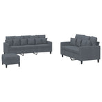 3 Piece Sofa Set with Cushions Dark Grey Velvet