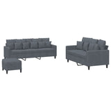 3 Piece Sofa Set with Cushions Dark Grey Velvet - Front View