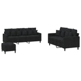 3 Piece Sofa Set with Cushions Black Velvet - Front View