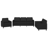 3 Piece Sofa Set with Cushions Black Faux Leather - Front View