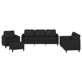 4 Piece Sofa Set with Cushions Black Faux Leather - Front View