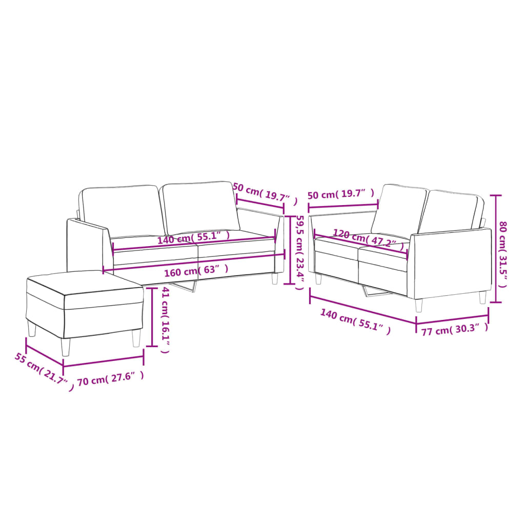 3 Piece Sofa Set with Cushions Cappuccino Faux Leather