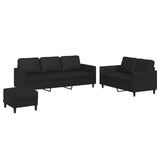 3 Piece Sofa Set with Cushions Black Faux Leather - Front View