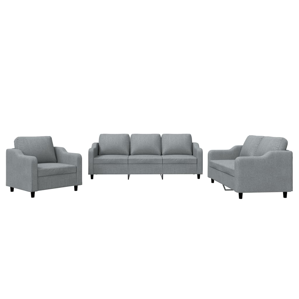 3 Piece Sofa Set with Cushions Light Grey Fabric